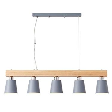 Imagem de Luminária pendente contemporânea de madeira para sala de jantar e sala de estar, pendente linear moderno com cúpula de metal cinza, 100 x 23 cm (39 x 9 polegadas)