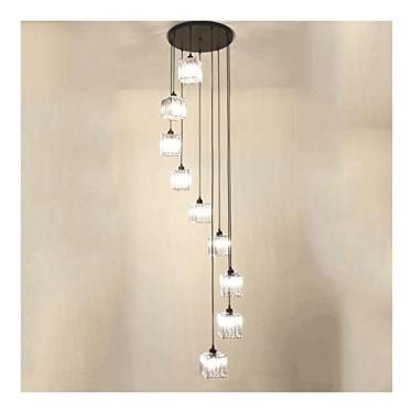 Imagem de Lustre moderno de cristal para escada, lustre com gota de chuva, luminária pendente grande para hall de entrada, luminária alta ajustável para entrada, quarto, sala de jantar, cozinha, ilha,