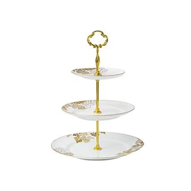 Imagem de Suporte de bolo multicamadas com alça, mesa de sobremesa de cerâmica europeia para chá da tarde, cupcake, bandeja de servir, suporte de cupcake