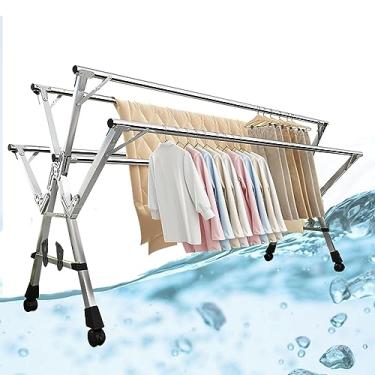 Imagem de CUTPOIY Prateleiras de secagem de roupas dobráveis para lavanderia, organizador de lavanderia, prateleiras de lavanderia com prateleiras, escorredor de roupas de aço inoxidável com rodas (160 cm/63
