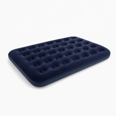 Imagem de Colchão Inflável Casal Azul PVC Aveludado Dobrável Confortável Portátil para Camping e Visitas