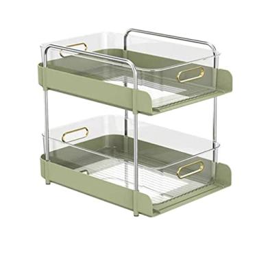 Imagem de Prateleiras sob a pia de 2 camadas organizador de armário com rodas gaveta cozinha lanche armazenamento de especiarias para banheiro e cozinha organizador de casa (cor: branco, tamanho: 26 * 36,5