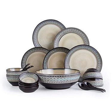 Imagem de Conjunto de pratos e tigelas, conjunto de louça de porcelana com relevo vintage, conjunto de 18 peças de cerâmica, tigela, prato, colher, conjunto de sala de jantar para presente