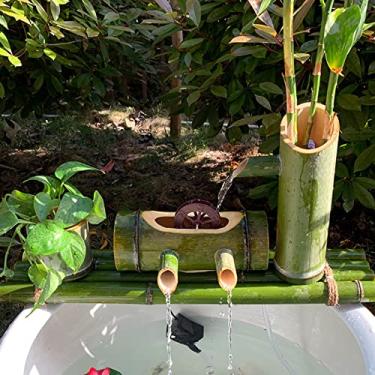 Imagem de Bambu natural resistente a rachaduras estilo – Kit de bomba de fonte de água de bambu – DIY jardim zen interno/externo, um conjunto completo de ornamentos de fonte de água de bambu