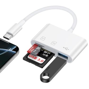Imagem de Adaptador de leitor de cartão SD USB C para iPhone 16 Pro Max Plus/16e/16 Plus/38.9 cm 1 USB-C Memory Trail Adaptador de cartão de câmera digital com cartão SD/Micro SD e porta USB para Samsung Galaxy