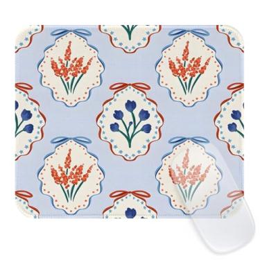 Imagem de Seorsok Tapete de rato tulipa azul elegante, tapetes de rato texturizados premium para laptop de escritório, tapetes de rato bonitos quadrados laváveis com bordas costuradas estendidas base de