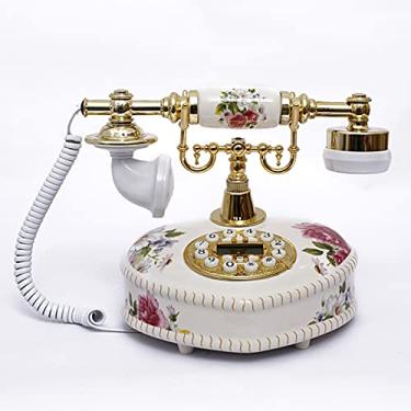 Imagem de Teclado numérico fixo de telefone antigo vintage clássico tradicional dos anos 1990 botões retrô com função mãos livres para hotel/escritório/casa/decoração branco elegante