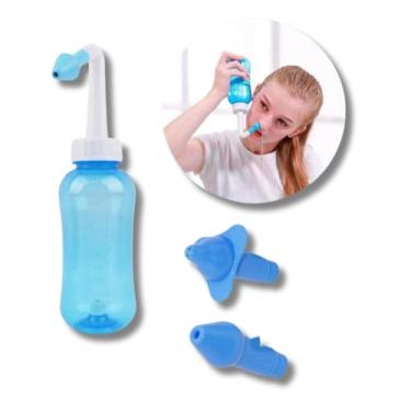 Imagem de Higienizador Nasal Lavador Lavagem de Nariz Irrigador Lavador Nasal 2 Bicos Sinusite Rinite Irritação Alergia Adultos e Crianças 300ml Premium