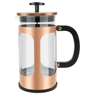 Imagem de Cafeteira francesa prensa de café pequena borossilicato de 1000 ml com sistema de 3 filtros e concha de aço inoxidável 10 x 10 x 21,6 cm para amantes de cafés em casa (ouro rosa, pacote com 1)