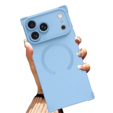 Imagem de AIGOMARA Capa magnética para iPhone 17 Pro Max de 6,9 polegadas [compatível com MagSafe] Capa protetora à prova de choque de TPU macio azul sólido com cantos reforçados à prova de choque para mulheres