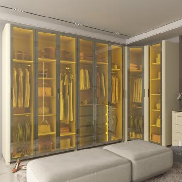 Imagem de Guarda Roupa Modulado com LED e Vidro Reflecta 8 Portas com Pés MDF Innova Gelius - Off White