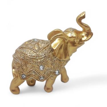 Imagem de Elefante Dourado com Detalhes de Pedras Brilhantes 9 cm