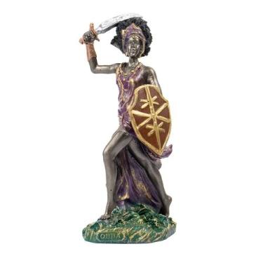 Imagem de Escultura Orixá Obá Espada e Escudo 20 cm em Resina - Lua Mística Orig