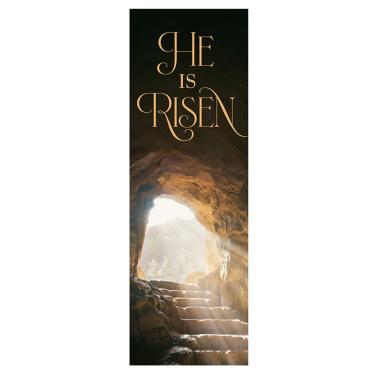 Imagem de Banner de Páscoa da Christian Brands – Faixa de igreja da tumba "He Is Risen", 6' x 6'