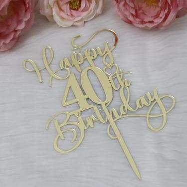 Imagem de Ruscalin Happy 40th Birthday Cake Topper，Mirrored Gold Acrylic Birthday Topper for Cheers to 40 Years Birthday/Anniversary Party Decoration Ideas, Perfect Keepsake for your family and friends(40th)