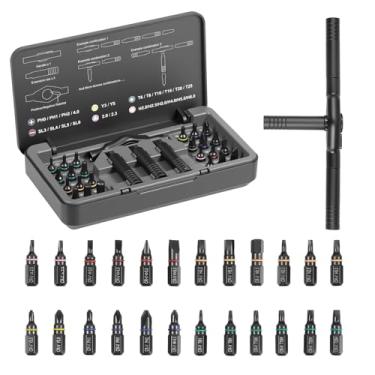 Imagem de Conjunto de chaves de fenda catraca 24 em 1, conjunto de chaves de fenda catraca de liga de aço S2, kit de chave de fenda multipontas, ferramenta de reparo de precisão com alça removível para