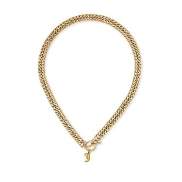 Imagem de ADEMISHIA Colar feminino com inicial inglesa antiga em ouro 18 K, delicado pingente A-Z com corrente cubana de aço inoxidável, gargantilha grossa, colar gargantilha para presente de Halloween e Natal