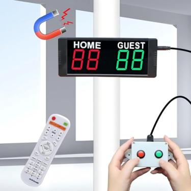 Imagem de YZ Placar Cornhole alimentado por bateria magnética, placar digital portátil com controle remoto, marcador de pontuação de pingue-pongue com campainha, placar eletrônico LED para jogos de basquete,