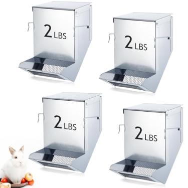 Imagem de Maxcheck 4 alimentadores de coelho para gaiolas, dispensador de comida de animais pequenos com tampa, alimentadores de coelho de metal para porquinho-da-índia (12 cm, prata)