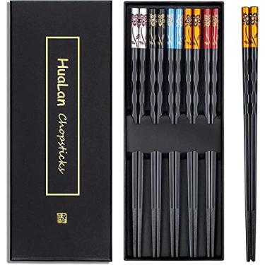 Imagem de HuaLan Série Hashis de Fibra de Vidro – Hashis Japoneses, Antiderrapantes, Luxuosos, Reutilizáveis, Conjunto de Presente com 5 Par