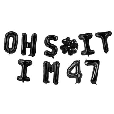 Imagem de Oh I'm 47! Balões de látex 40,6 cm preto hallo quarenta e sete torcidas para 47 anos decoração temática para homem mulher feliz 47º aniversário festa estúdio foto adereço bandeira decorações