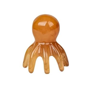 Imagem de ELYN Pente massageador de couro cabeludo Gua Sha Octopus - Ferramenta de acupressão com 8 nós para massagem meridiana da cabeça e alívio do estresse - Uso portátil em casa/escritório (laranja)