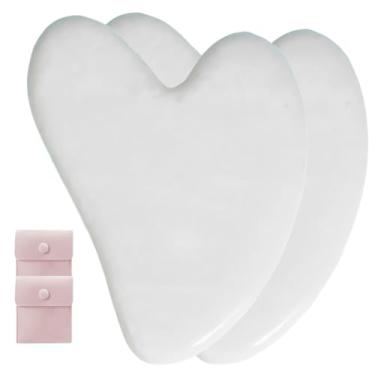 Imagem de 2 ferramentas faciais para Gua Sha, pedra de jade natural para Guasha, bastões de massagem manual para esculpir a linha do queixo e reduzir inchaço, ferramenta de massagem facial, ferramenta de