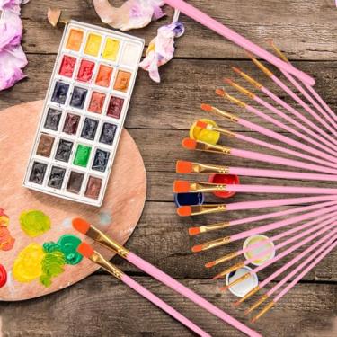 Imagem de Conjunto de 20 pincéis de tinta, pincéis de ponta redonda, kits de pintura de artistas pequenos em aquarela a óleo para adultos, arte de unhas faciais, detalhes em miniatura e pintura rupestre, rosa