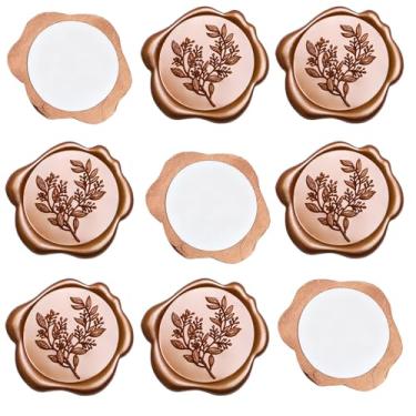 Imagem de 50 peças de adesivos de lacre de cera, adesivo autoadesivo vintage de eucalipto dourado para convite de casamento, Natal, embrulho de presente, festa, selo de envelope