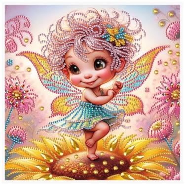 Imagem de Kits de pintura de diamante Flower Wing Girl para adultos, kits de arte de diamante de formato especial 5D para iniciantes, pintura de strass de cristal para decoração de parede de casa, 30 x 30 cm
