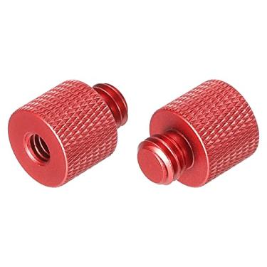 Imagem de Adaptador de suporte de microfone 1/4 fêmea x 3/8 macho adaptador de rosca de câmera para microfone tripé vermelho, pacote com 2