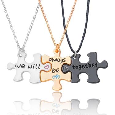 Imagem de Colar de quebra-cabeça Best Friend Friendship para 3 irmãs, presente de aniversário, Big Middle Little Sister para 3 4 amigas, Small, Metal, Sem Pedra Preciosa