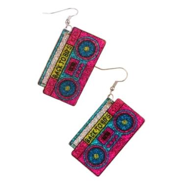 Imagem de Brincos de fita cassete retrô anos 80 anos 90 brincos de acrílico neon roupas vintage brinco de Halloween, Acrílico, Sem pedra preciosa