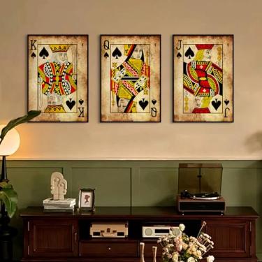 Imagem de Cartaz de arte de parede de cartas vintage pôquer decoração de parede retrô sala de jogos imagem de arte coringa rei rainha pôster moderno impressões retrô pintura de pôquer vintage arte para quarto
