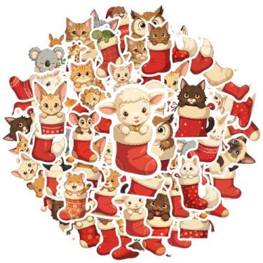 Imagem de Pacote de adesivos de meias fofas de Natal com 35 peças de adesivos festivos de brinquedo para notebook, bagagem, celular, copo, guitarra, laptop, capacete, skate