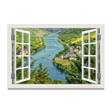 Imagem de LKXGRRSFG Water WavesArtistic Fake Window Illusion Canvas Print, arte de parede com vista panorâmica real para sala de estar 60 x 75 cm sem moldura