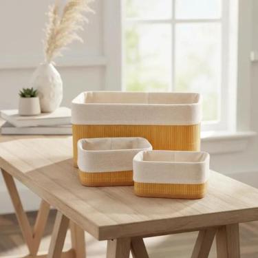 Imagem de Cesto Organizador em Bambu Kit 3 Peças Elegante Sustentável - TOP RIO