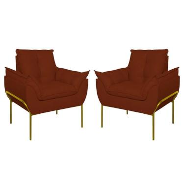 Imagem de Kit 02 Poltronas Base Metal Dourada Sala Quarto Balaqui Decor Terracota