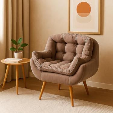 Imagem de Poltrona Decorativa Ônix Suede Bege Moderna e Confortável Sala D26 - Estofados Helena