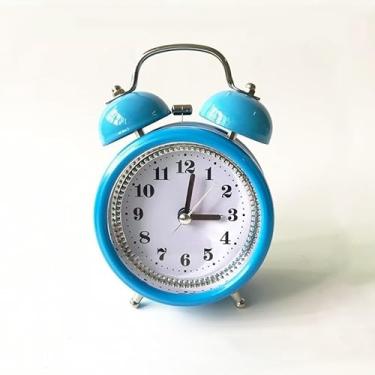 Imagem de Relógio Despertador Retrô Vintage de Mesa em Metal com Luz Noturna Silencioso Decorativo(Azul)