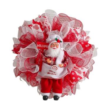 Imagem de KiBcsLic Guirlanda de Natal para porta da frente, guirlanda sazonal, versátil de Papai Noel de 16" para pendurar na entrada da casa de fazenda