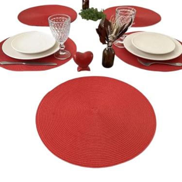 Imagem de Kit 4 Ou 6 Peças Mesa Sousplat Cozinha Redondo Jantar Descanso De Prato(KIT 4 VERMELHO)
