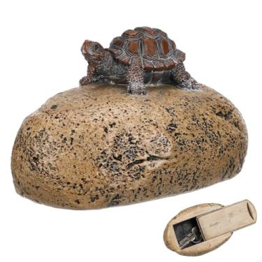 Imagem de UKCOCO Escondedor de chave de pedra falsa: suporte de chave oculto de resina à prova d'água para jardim externo, design de tartaruga, 4,79 x 3,14 x 3,35 cm