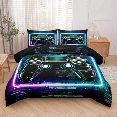 Imagem de Yadangxiawa Jogo de cama com estampa gamepad para meninos, lençol com estampa de gamepad e fronha (solteiro)