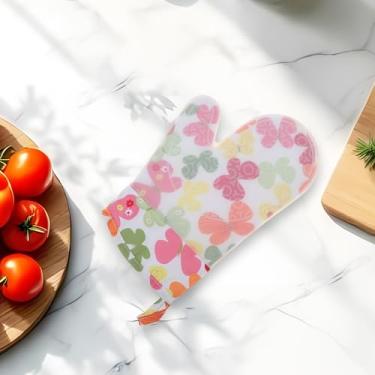 Imagem de Generic 1 peça de luvas de forno luvas curtas de borda plana design borboletas lavar à mão apenas pano de algodão de silicone colorido 28 x 18,5 cm