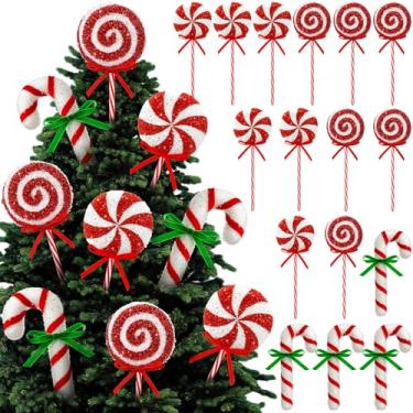 Imagem de Threehoney 16 peças de decorações de Natal de bengala doce, enfeites de Natal com glitter de bengala doce para pendurar no moinho de vento, pirulito, decoração de casa para o ano novo, material