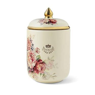 Imagem de fanquare Recipiente de chá de porcelana, pote de cerâmica de tamanho normal, recipiente de bancada floral dourado vintage para açúcar, chá, café