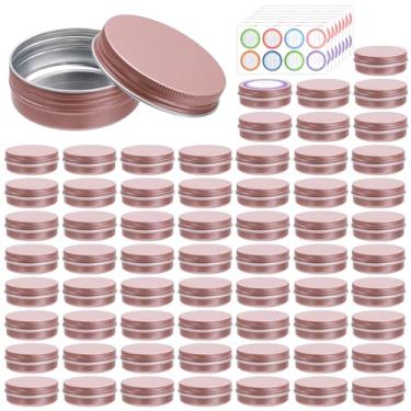 Imagem de Pacote com 64 frascos de lata de alumínio ouro rosa de 59 ml, latas redondas de metal com tampa de parafuso para barras de loção, bálsamos, creme, pomada, especiarias, artigos de higiene pessoal ou