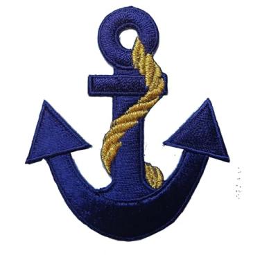 Imagem de Âncora azul marinho bordado com corda dourada, emblema náutico marinho para jaqueta, chapéu, mochila, roupa de barco, acessório de roupas DIY, decoração de aplique de marinheiro marítimo