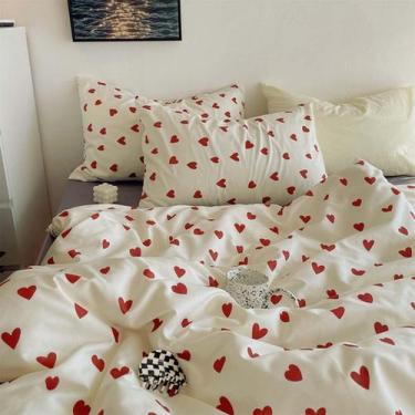 Imagem de Capa de edredon Nayoroom Heart Queen Size Red Love Heart White